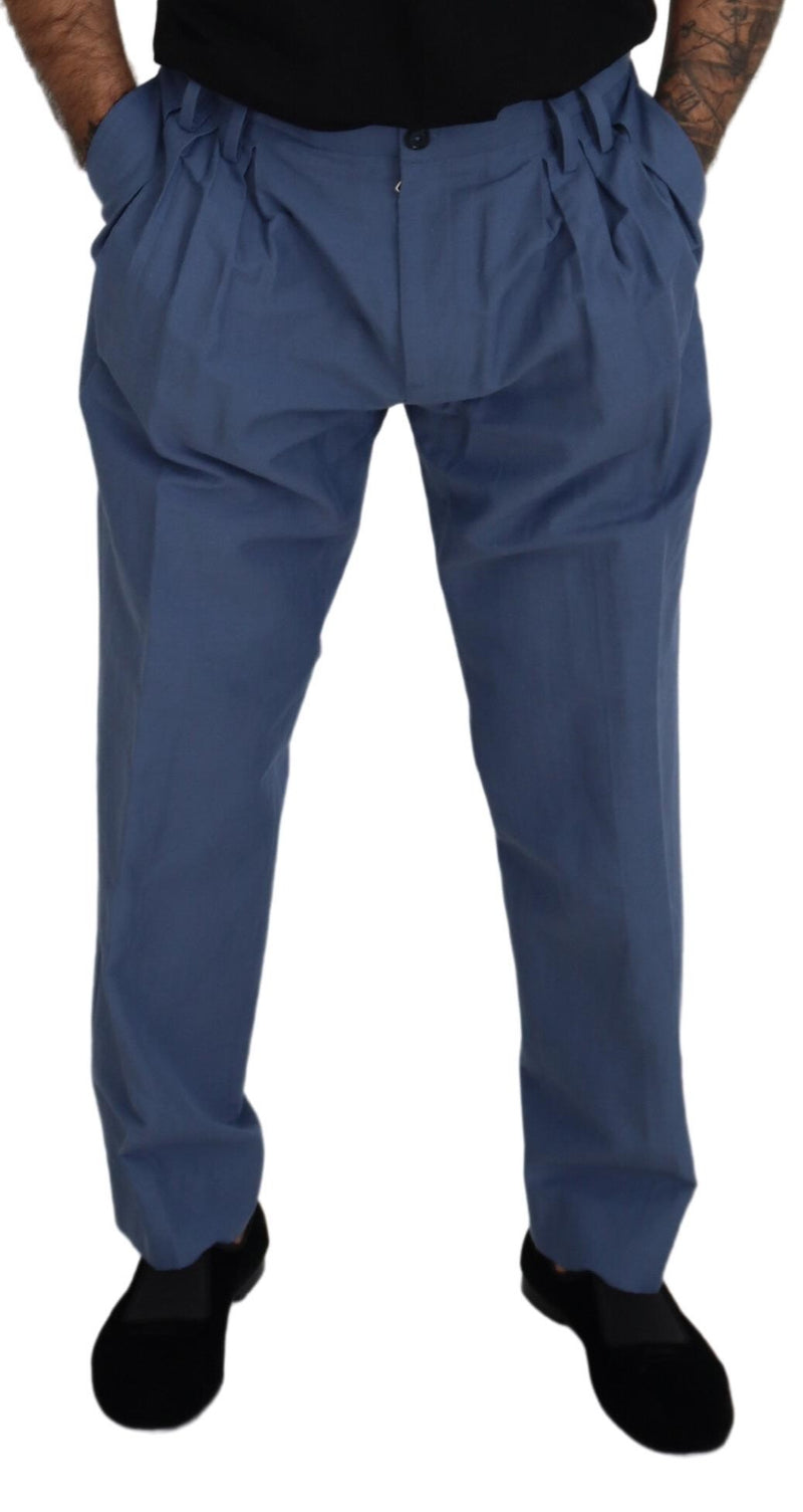 Eleganti pantaloni di miscela blu di lino-cotone