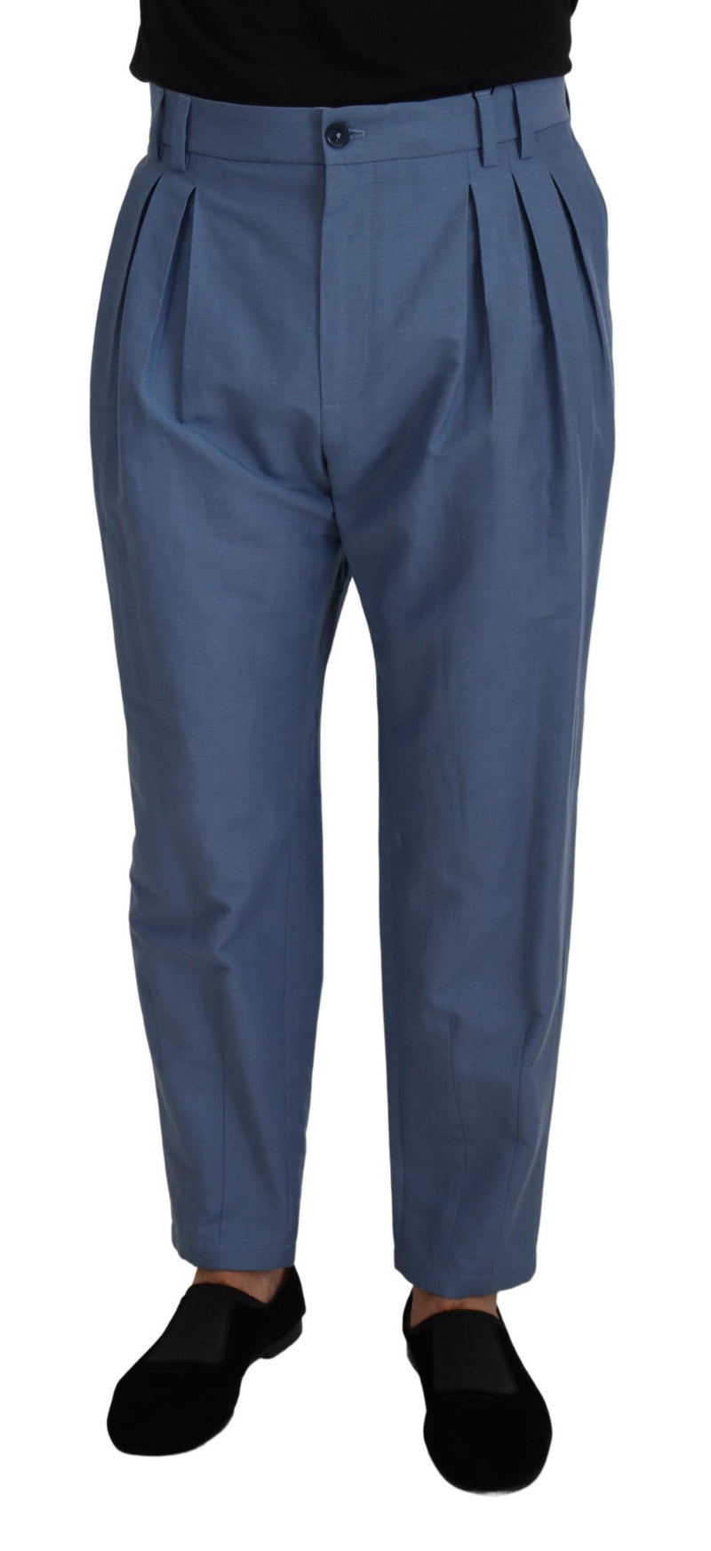 Eleganti pantaloni blu di lino-cotone