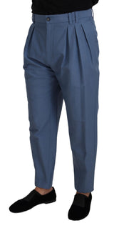 Eleganti pantaloni blu di lino-cotone