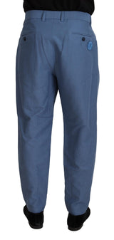 Eleganti pantaloni blu di lino-cotone