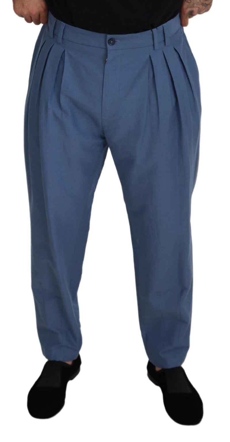 Eleganti pantaloni blu di lino-cotone