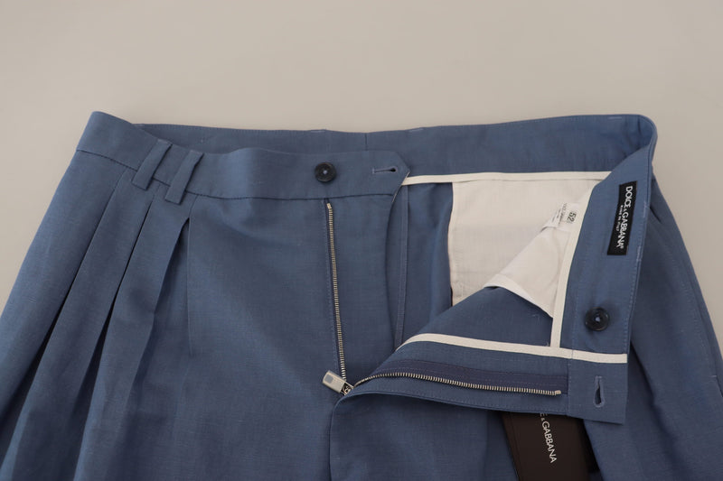 Eleganti pantaloni blu di lino-cotone