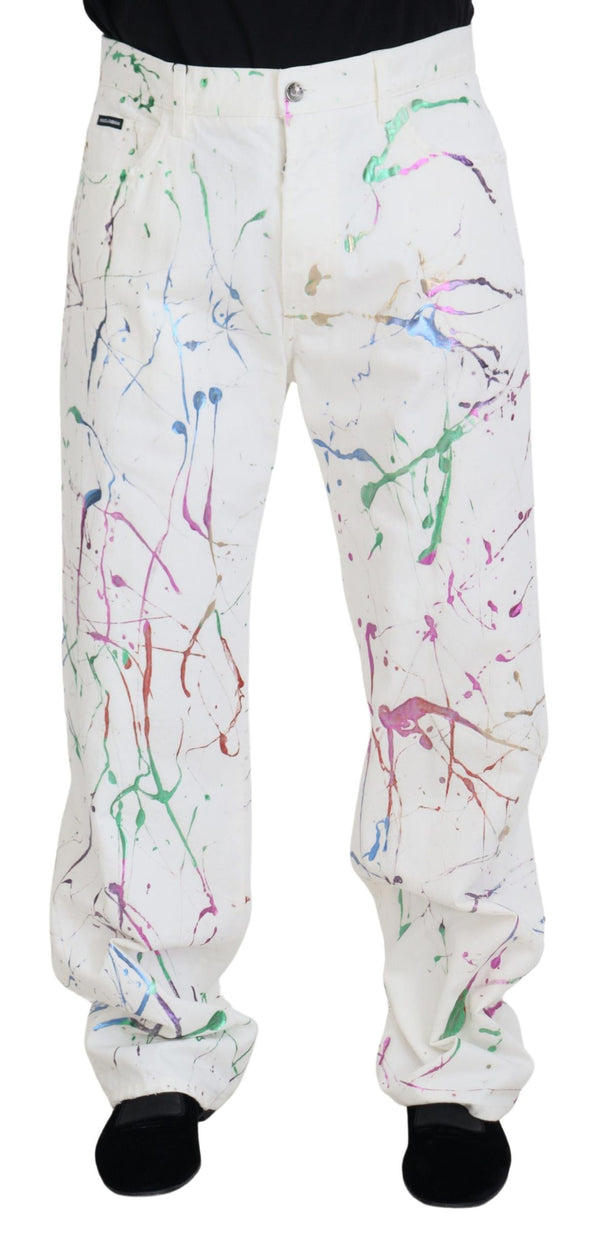 Pantalones de mezclilla con estampado de estampado blanco elegante