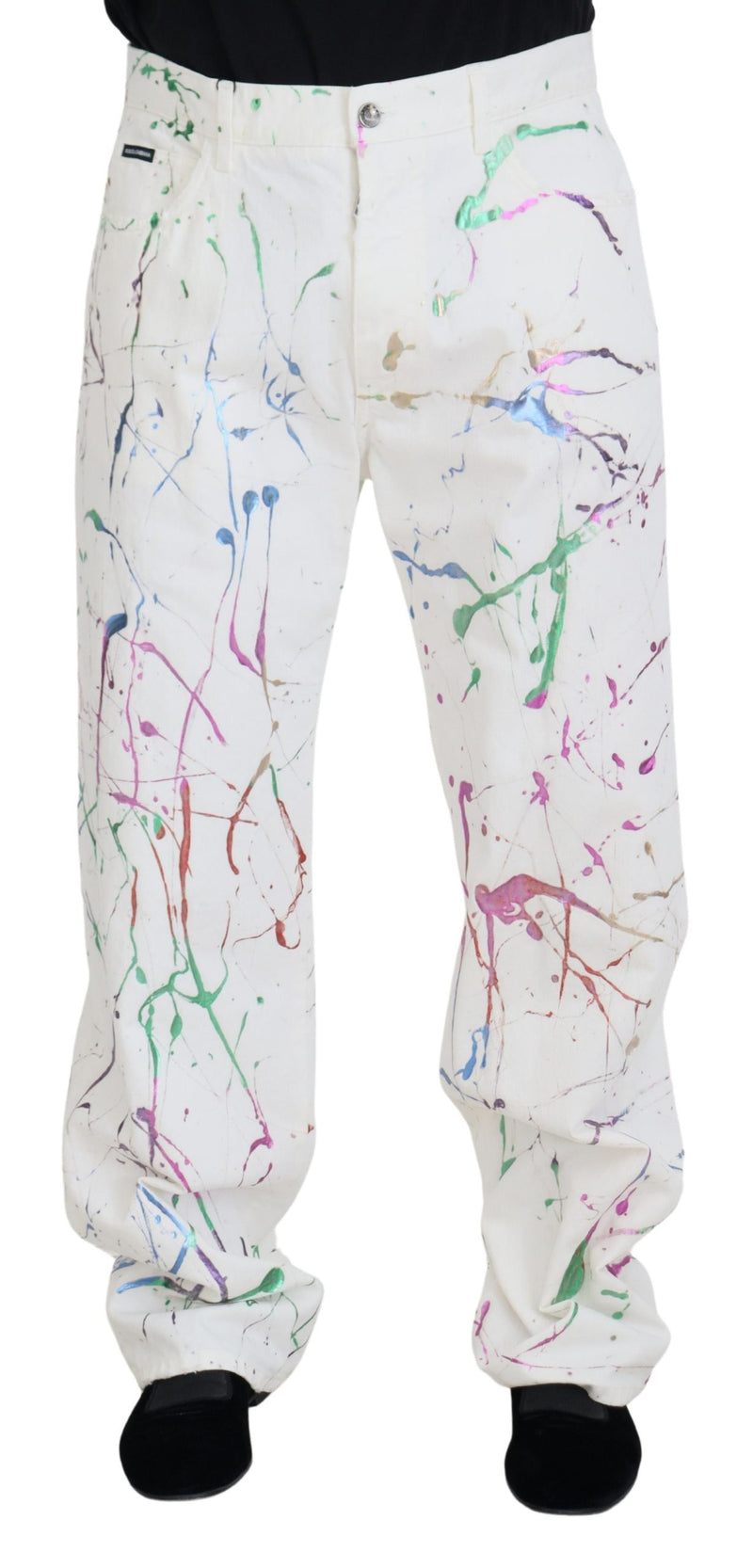 Pantaloni di jeans chic white splash stampa