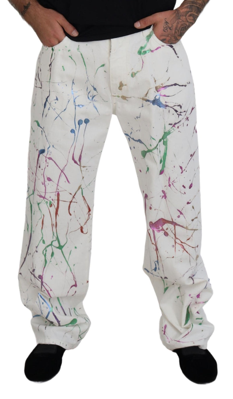 Pantaloni di jeans chic white splash stampa