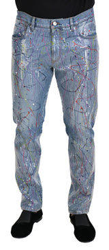 Squisiti pantaloni in denim a spruzzi di colore