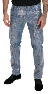 Squisiti pantaloni in denim a spruzzi di colore