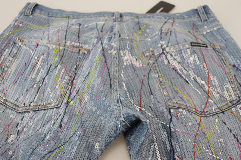 Squisiti pantaloni in denim a spruzzi di colore