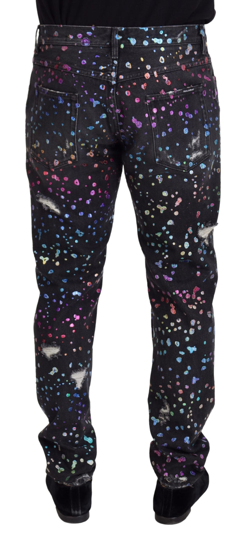 Elegantes pantalones de mezclilla impresos multicolor