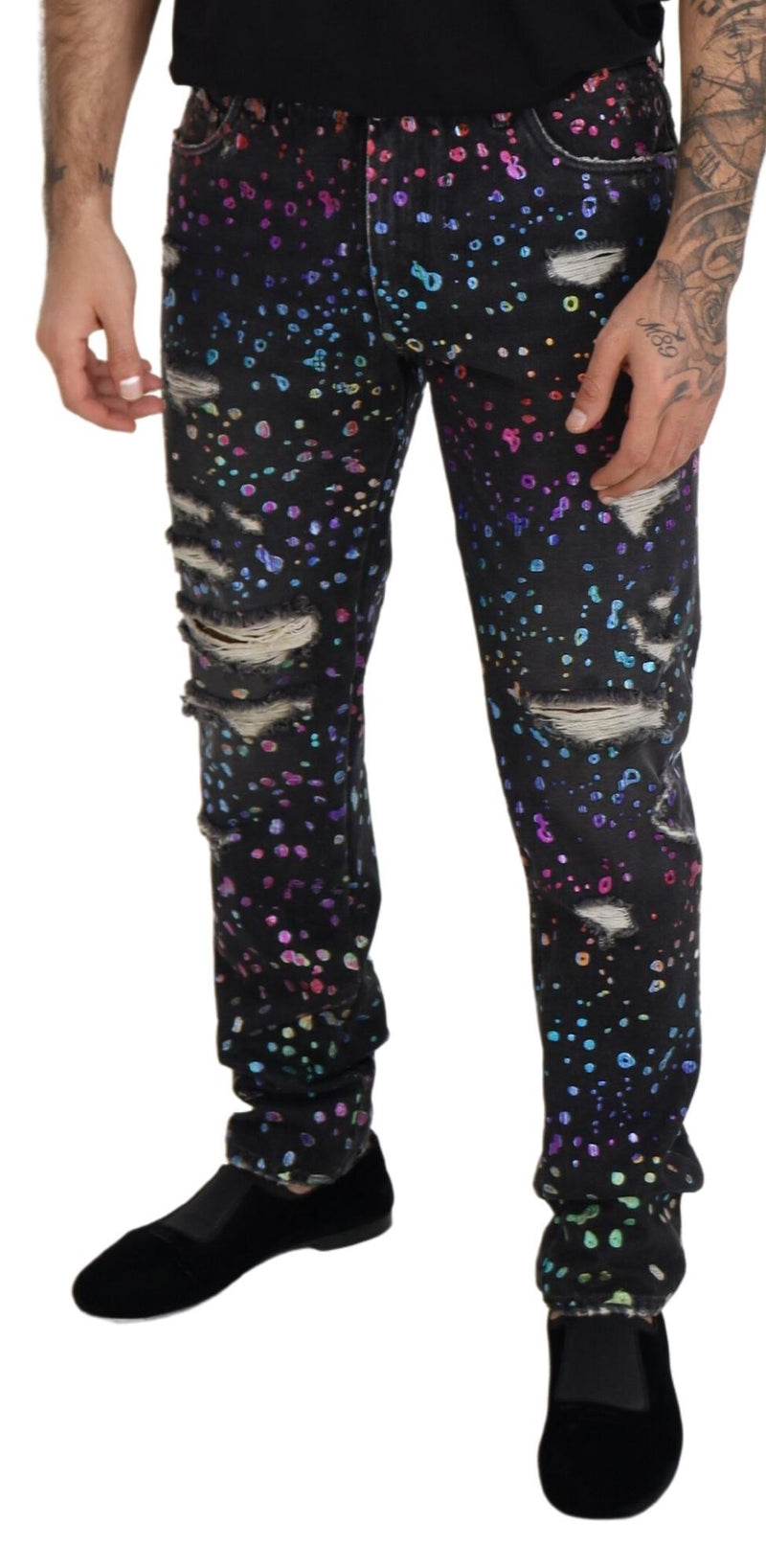 Pantalon élégant en jean imprimé multicolore