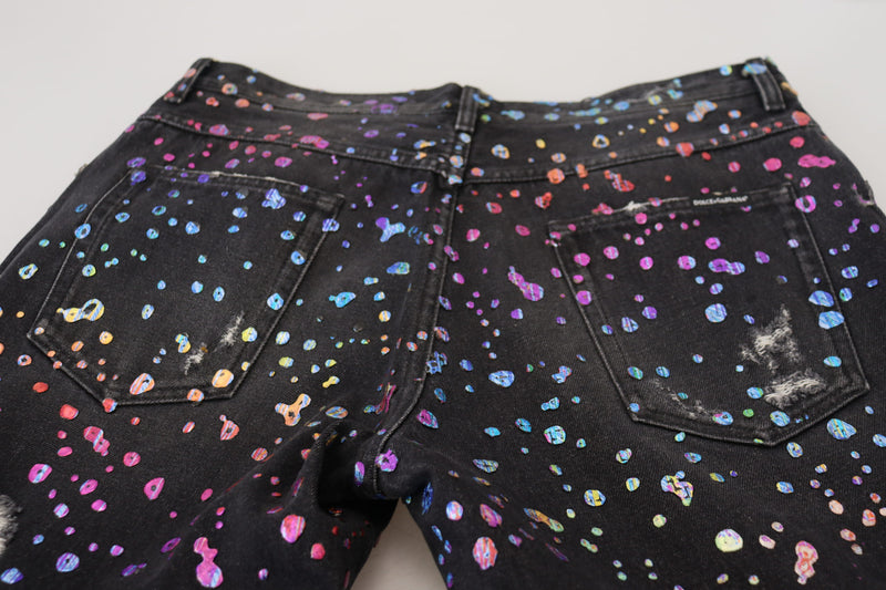 Elegantes pantalones de mezclilla impresos multicolor