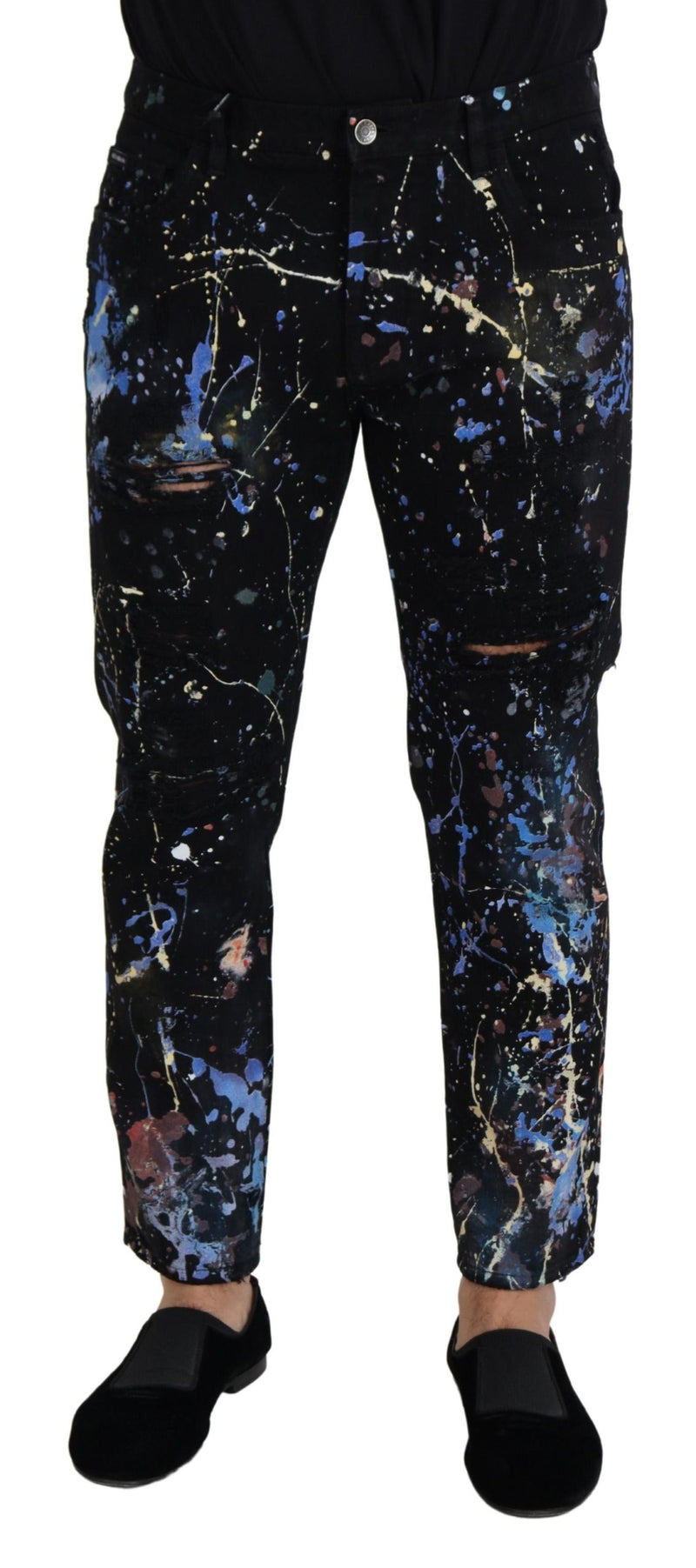 Exquisite Farbspritzer -Print -Denimhose