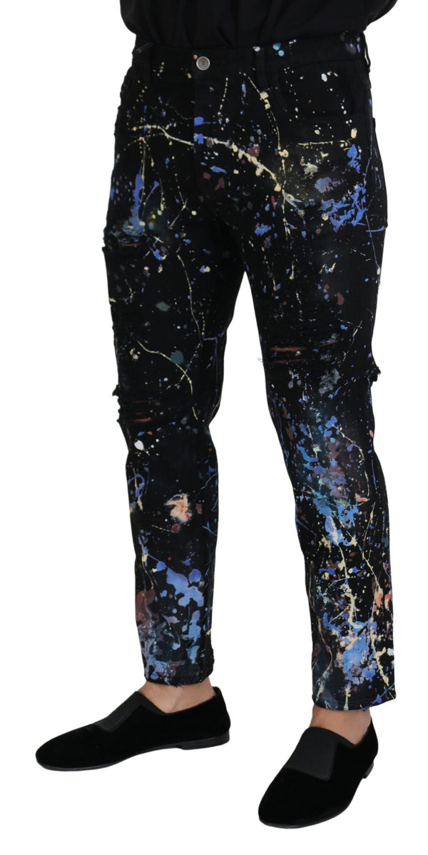 Exquisite Farbspritzer -Print -Denimhose