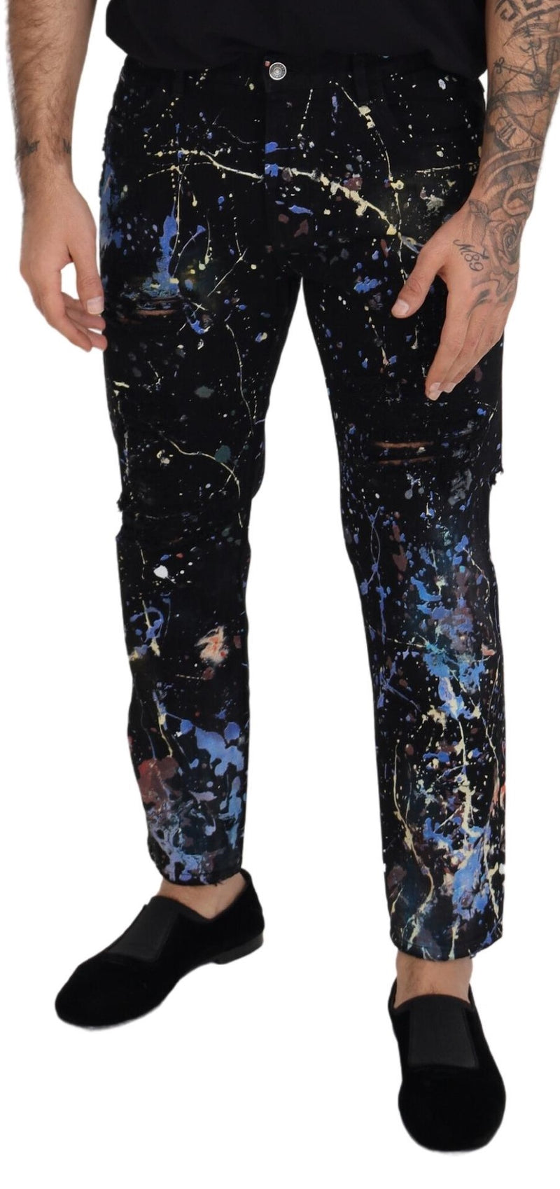 Exquisite Farbspritzer -Print -Denimhose