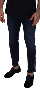 Jeans de mezclilla de opulencia con tachuelas