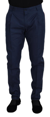 Elegant Blue Cotton Silk Pants