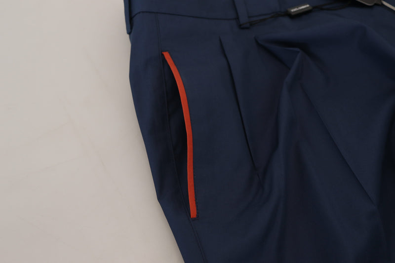 Eleganti pantaloni di seta in cotone blu