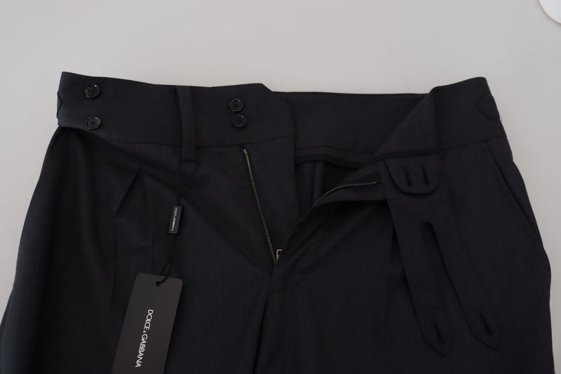 Eleganti pantaloni di seta in lana grigio scuro