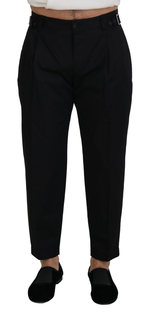 Pantalon de créateur italien noir élégant avec boucle latérale