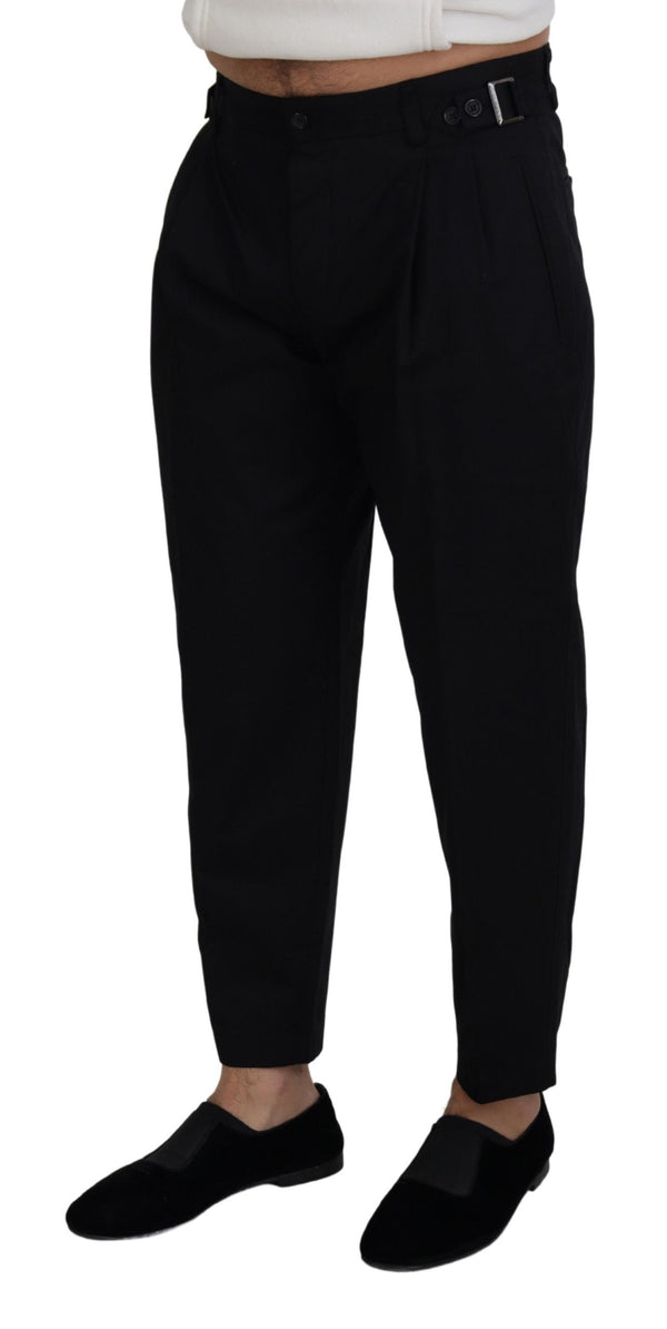 Pantalon de créateur italien noir élégant avec boucle latérale