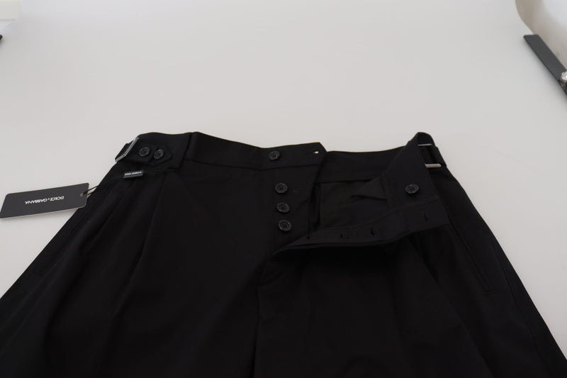 Elegante pantaloni di design italiano nero con fibbia laterale