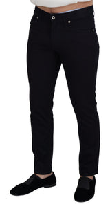 Elegante schwarze Seidenmischung Denimhose