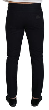 Elegante schwarze Seidenmischung Denimhose