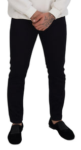 Elegante schwarze Seidenmischung Denimhose