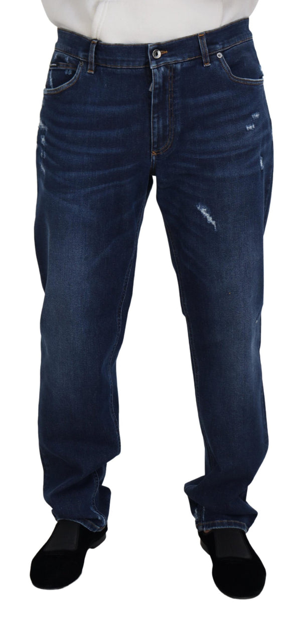 Eleganti pantaloni in denim lavati blu