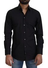 Camisa de vestir de algodón negro elegante Fit Negro