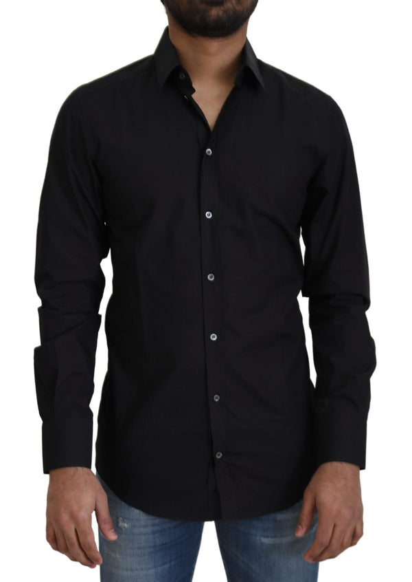 Elegante camicia in cotone nero in forma slim