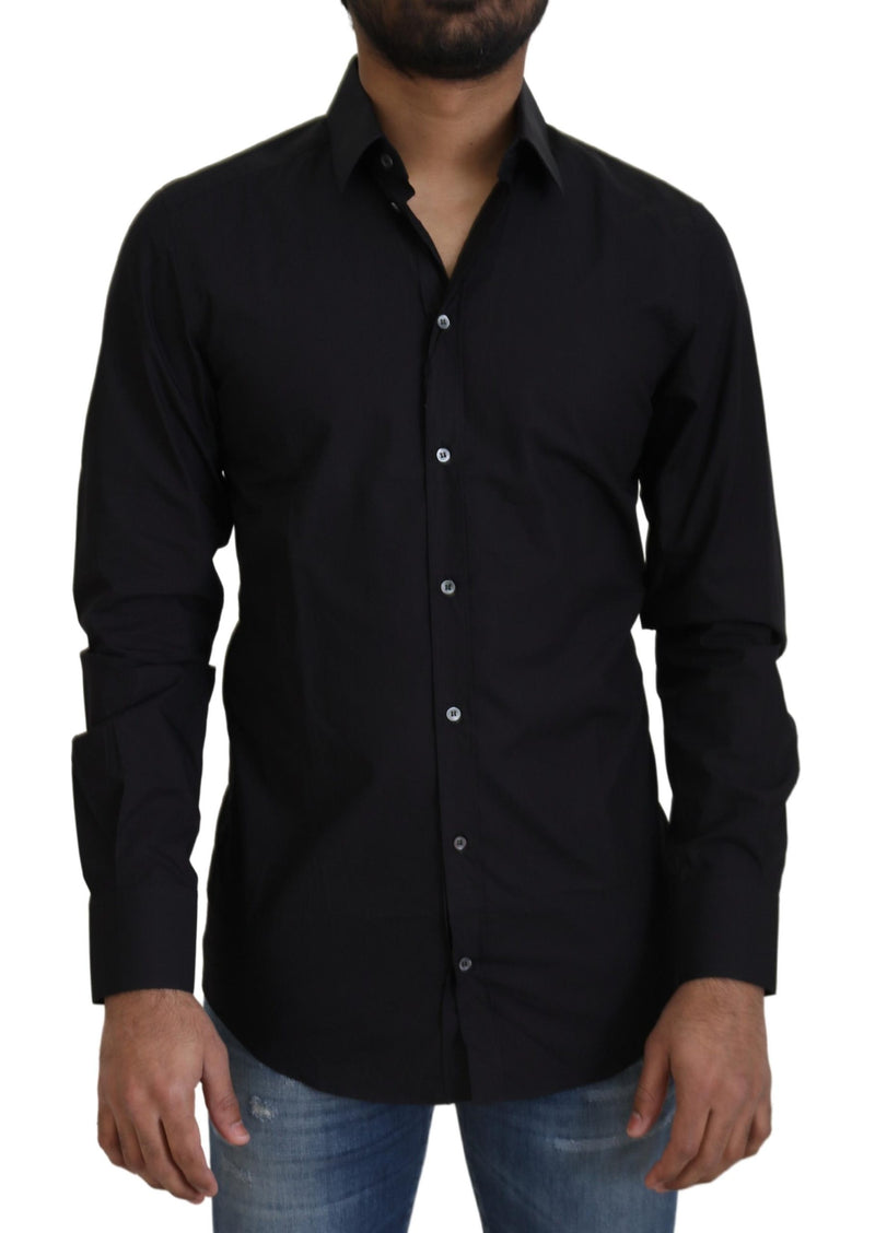 Shirt de robe en coton noire élégante Slim Fit