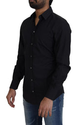 Elegante camicia in cotone nero in forma slim