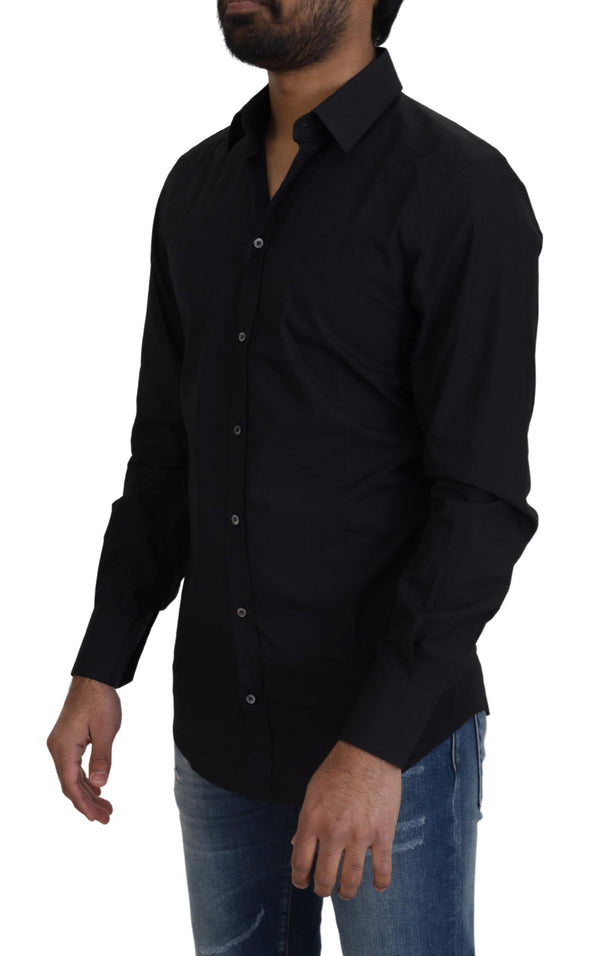 Shirt de robe en coton noire élégante Slim Fit