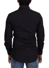 Elegant Slim Fit Black Baumwollhemdhemd