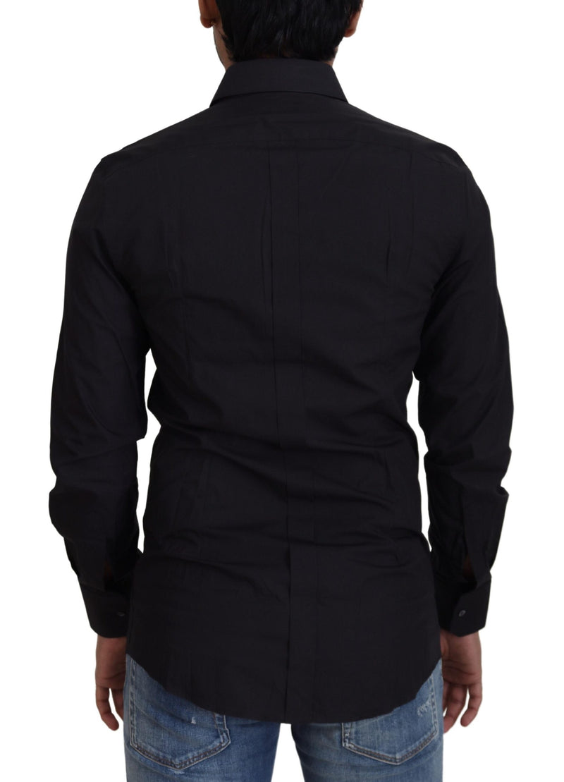 Shirt de robe en coton noire élégante Slim Fit