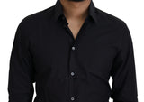 Elegant Slim Fit Black Baumwollhemdhemd