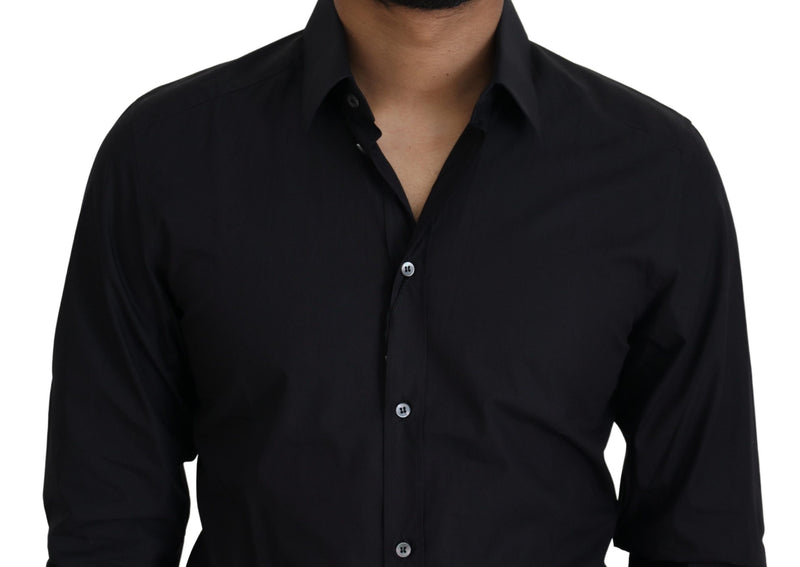 Elegante camicia in cotone nero in forma slim