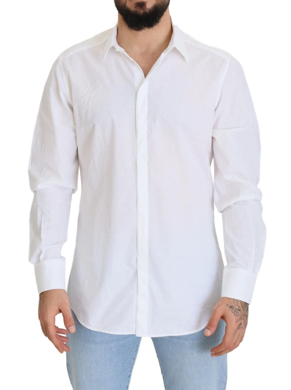 Elegancia camisa de vestir de algodón blanco reinventado