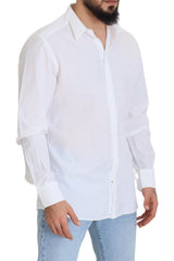 Elegancia camisa de vestir de algodón blanco reinventado