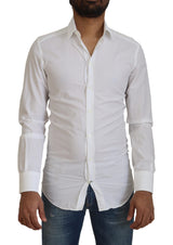 Elegant White Cotton Robe Shirt Slim Fit