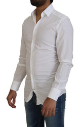 Elegant White Cotton Robe Shirt Slim Fit