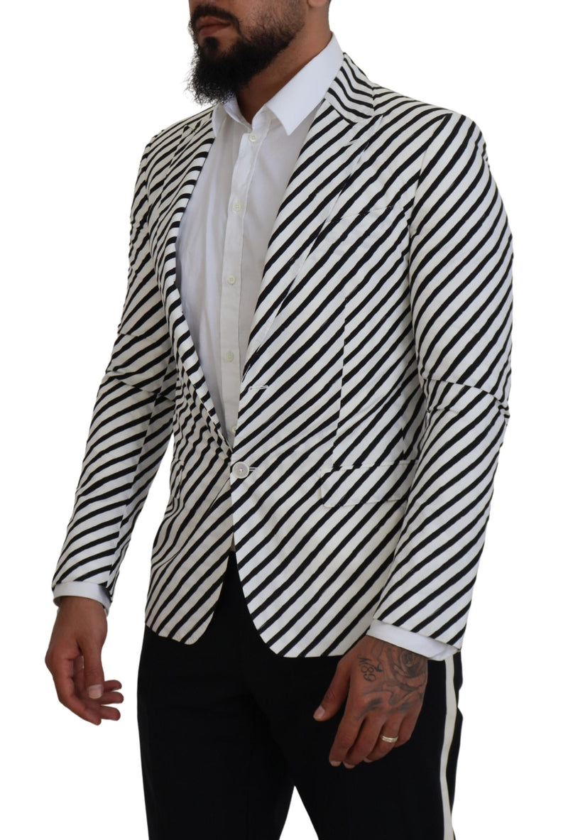 Elegant White Striped Single Breasted Blazer