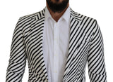 Eleganter weißer, gestreifte Single Breasted Blazer