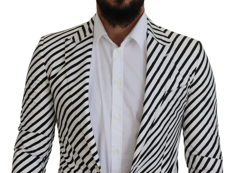 Eleganter weißer, gestreifte Single Breasted Blazer