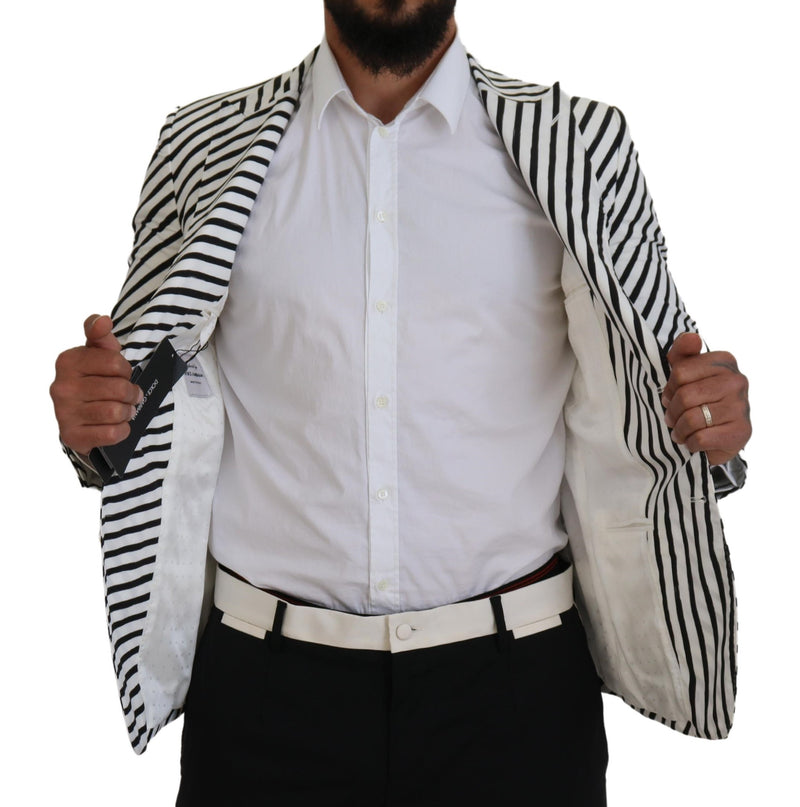 Elegante blazer de un solo pecho de rayas blancas