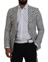 Elegante blazer de un solo pecho de rayas blancas