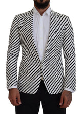 Eleganter weißer, gestreifte Single Breasted Blazer