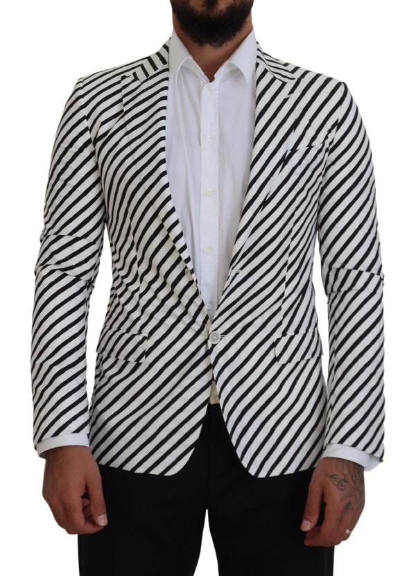 Elegant White Striped Single Breasted Blazer