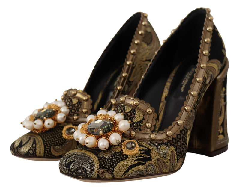 Elegante Gold Jacquard Brocade Pumps